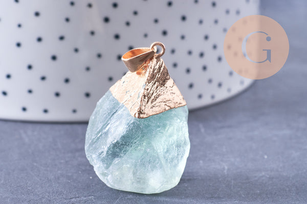 Pendentif Fluorite naturelle brute fer doré 24-25mm, x1 (G2510)