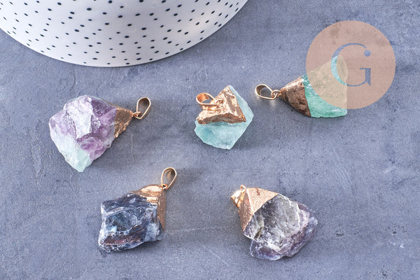 Pendentif Fluorite naturelle brute fer doré 24-25mm, x1 (G2510)