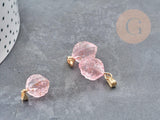 Pendentif Fraise verre rose fer doré 17~18x11~12x10mm, collier pendentif, pendentif fraise, 17~18mm, x1 (G9060)
