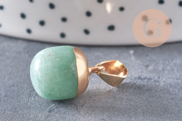 Pendentif Goutte aventurine verte fer doré 17~19mm,création bijou pierre, x1 G5209