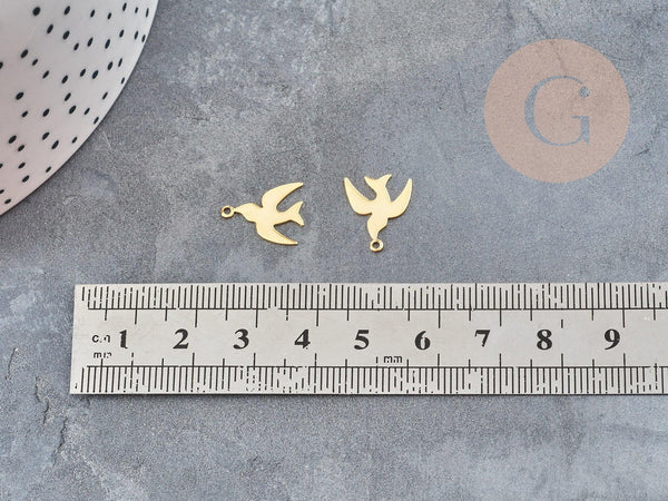 Pendentif Hirondelle acier 201 inoxydable doré 14mm, x1 (G9053)