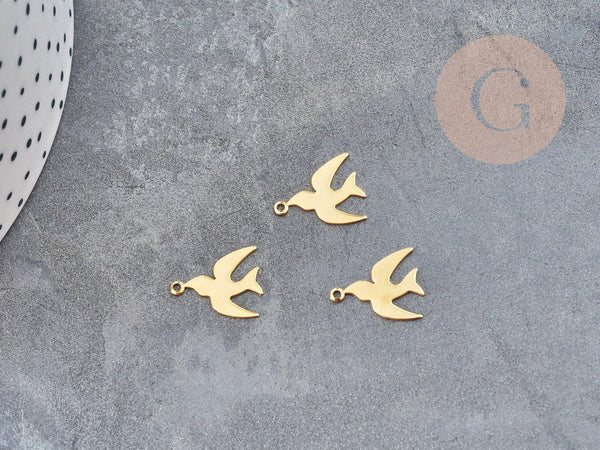 Pendentif Hirondelle acier 201 inoxydable doré 14mm, x1 (G9053)