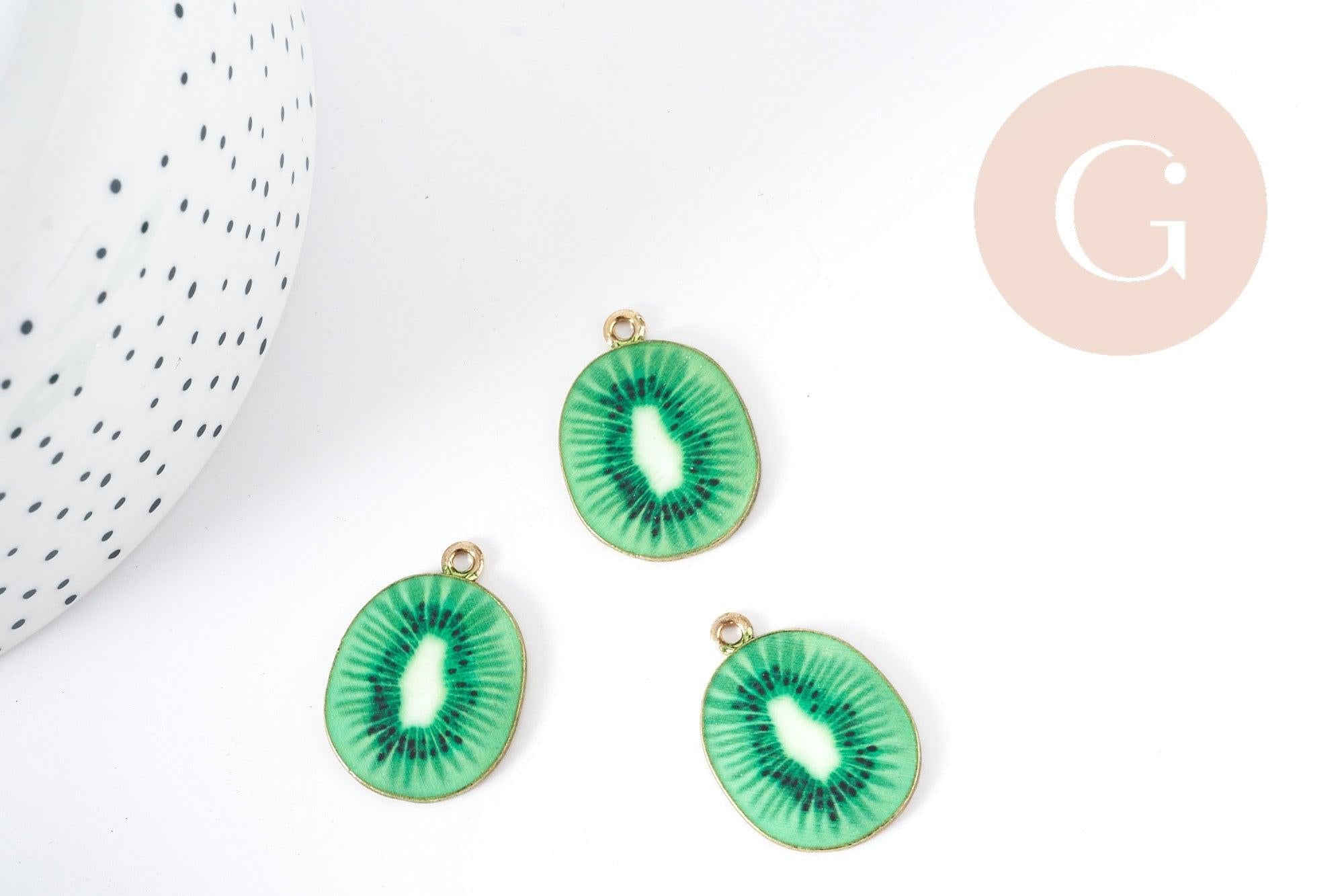 Pendentif Kiwi zamac doré émail vert 26.5mm, x1 (G9000)