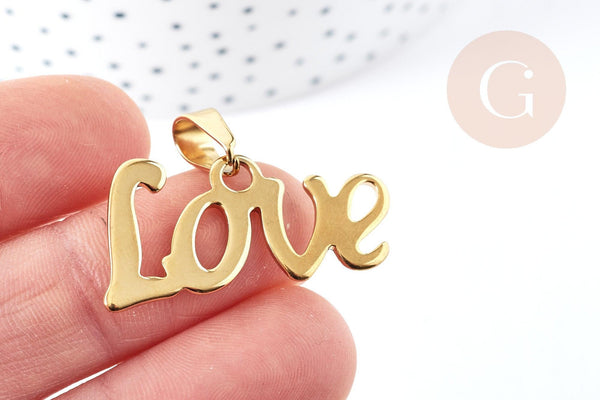 Pendentif Lettre Love acier inoxydable 304 doré 34.5mm, x1 (G8857)