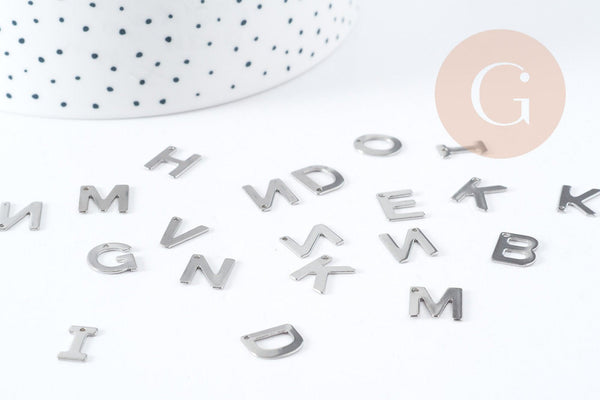 Pendentif Lettre initiale acier 201 inoxydable platine 11mm, x1 G8970