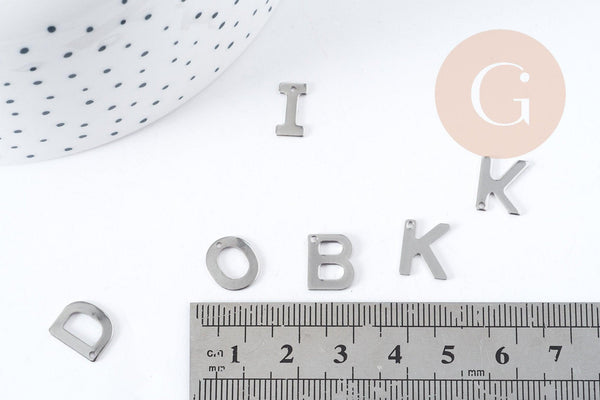 Pendentif Lettre initiale acier 201 inoxydable platine 11mm, x1 G8970