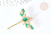 Pendentif Libellule insecte ailé laiton doré zircons 42mm, x1 (G8072)