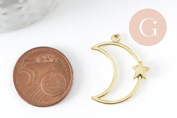 Pendentif Lune Etoile zamac doré 25mm,pendentif création bijoux doré, x1 (G7503)