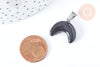 Pendentif Lune agate noire naturelle acier inoxydable 30mm, création bijou lune, pendentif pierre agate naturelle, x1 (G6998)