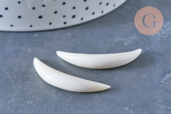 Pendentif Lune corne blanche naturelle 45x6mm, pendentif lune en corne naturelle blanche, création bijoux, x1, - G6490