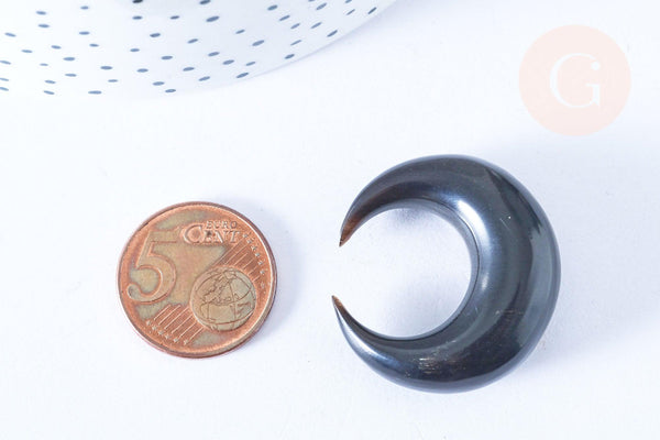 Pendentif Lune corne noire naturelle 37x12mm, pendentif lune en corne naturelle noire, piercing écarteur corne naturelle x1 - G6479