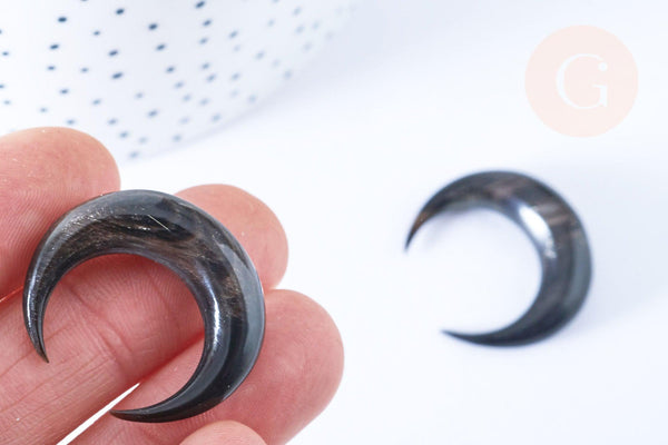 Pendentif Lune corne noire naturelle 37x8mm, pendentif lune en corne naturelle noire, piercing écarteur corne naturelle x1 - G6477