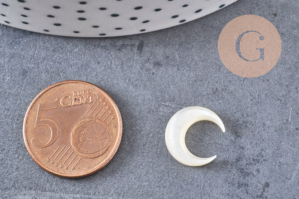 Pendentif Lune nacre noire/blanche naturelle non percé 12x11.5mm, x2 (G1736)