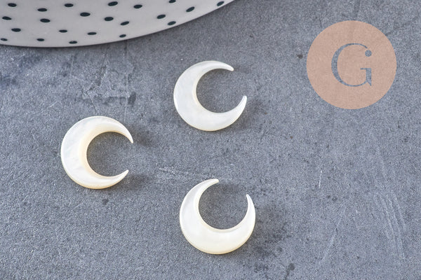 Pendentif Lune nacre noire/blanche naturelle non percé 12x11.5mm, x2 (G1736)