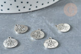 Pendentif Médaille fleur acier 304 inoxydable platine 13,5mm, x1 (G8012)