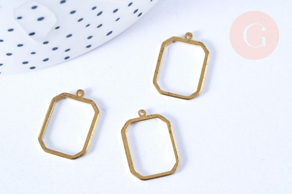 Pendentif Médaillon rectangle géométrique laiton laiton brut ~17,5mm, fournitures laiton brut , x 2 G6542