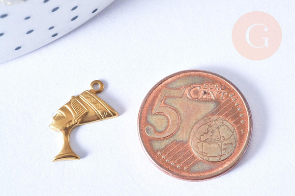 Pendentif Nefertiti égypte laiton brut 20mm non percé, x2 (G6520)