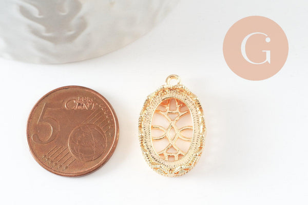 Pendentif Ovale cabochon 18x13mm laiton doré 18K, x2 (G10047)