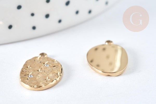 Pendentif Ovale étoilé cristal blanc acier inoxydable 304 doré à graver 19mm, x1 (G7497)