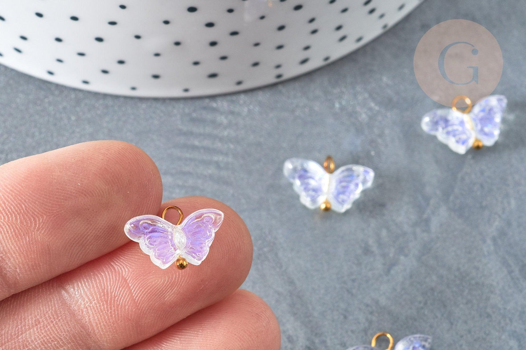 Pendentif Papillon verre transparent AB laiton doré 10mm, pendentif cristal, x5 ou x10 (G7843)