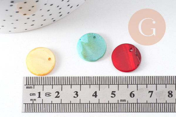 Pendentif Pastille ronde nacre multicolore opaque,pendentif nacre, coquillage naturel, nacre naturelle,16mm, x 10 (G2379)