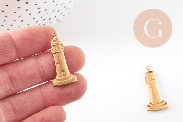Pendentif Phare en laiton brut 33mm, création bijoux marins x1 G7515
