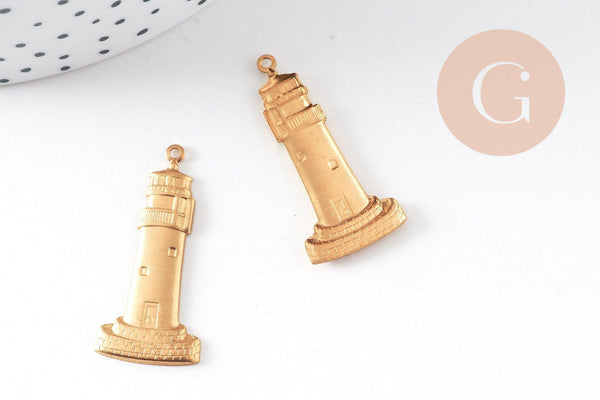 Pendentif Phare en laiton brut 33mm, création bijoux marins x1 G7515