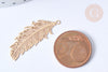 Pendentif Plume laiton doré 33,5mm, breloque laiton doré, x2 (G7789)