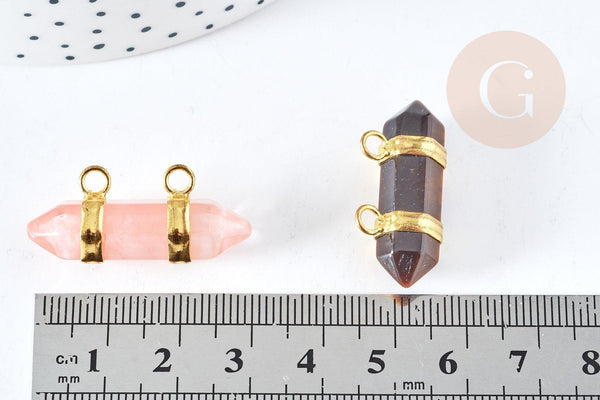 Pendentif Pointe double pierre zamac doré 33mm, x1 (G8314)