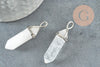 Pendentif Pointe support argenté pointe cristal transparent 40mm, pierre de synthèse, pendentif pierre, x1 G2539