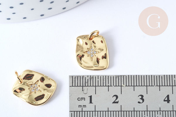 Pendentif Rectangle ondulé en laiton doré zircon blanc 15mm, Pendentif doré, x1 G7865