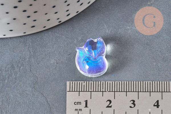 Pendentif Renard Verre irisé 18mm, pendentif animal cristal, x2 (G6929)