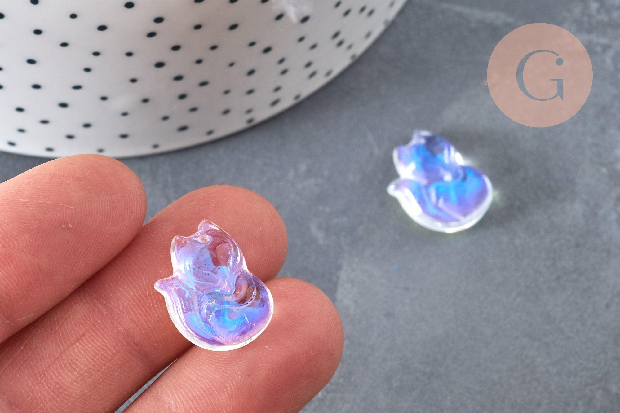 Pendentif Renard Verre irisé 18mm, pendentif animal cristal, x2 (G6929)