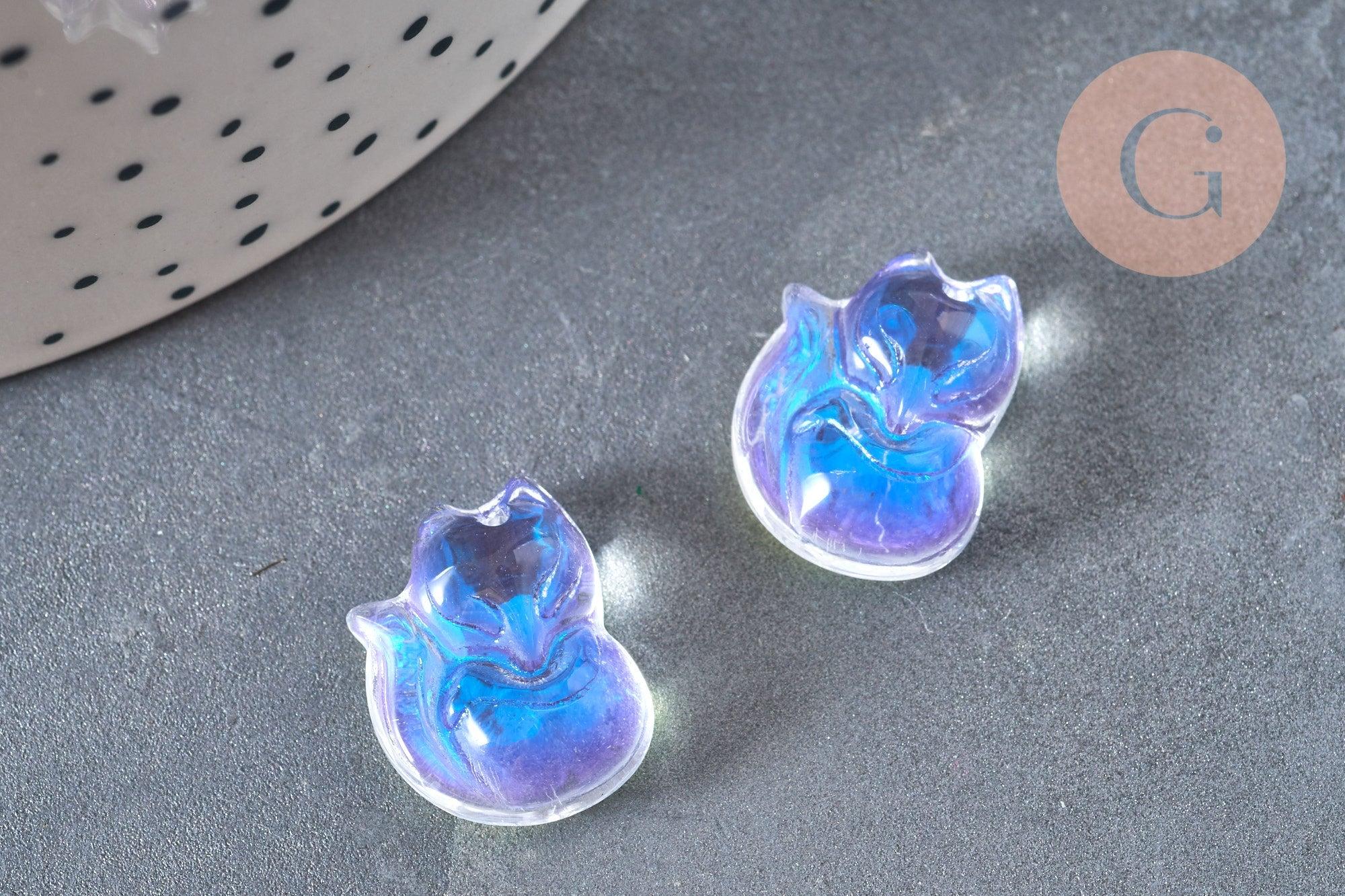 Pendentif Renard Verre irisé 18mm, pendentif animal cristal, x2 (G6929)