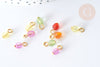 Pendentif Rond Acrylique couleur mixte fer doré 11~11,5mm, perles acryliques, X10 (G7883)