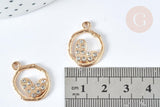 Pendentif Rond cœur zamac doré zircons blancs 22mm, création bijoux amour, x1 G7418