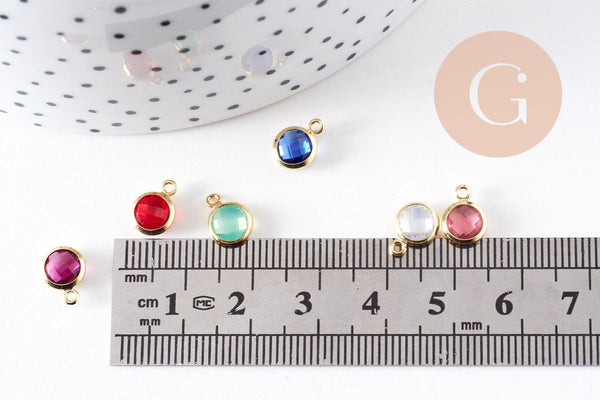 Pendentif Rond doré cristal laiton doré 9mm, x1 (G7493)