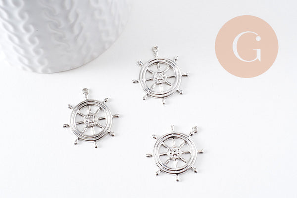 Pendentif Roue de bateau argenté x1 (G7516)