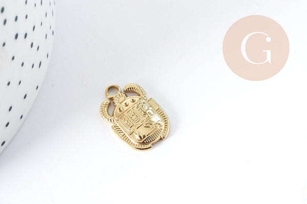 Pendentif Scarabée Egyptien acier 304 inoxydable doré IP 20.5mm, x1 (G8995)