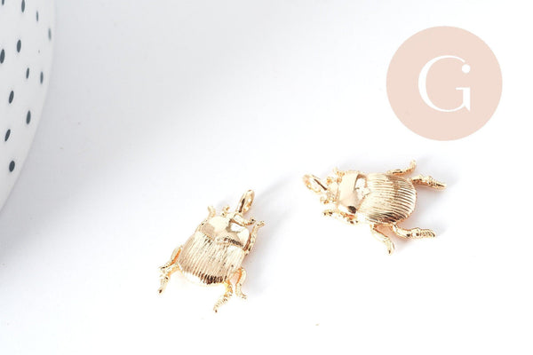 Pendentif Scarabée laiton doré 18K 17mm, création bijoux chance doré, x1 G9017