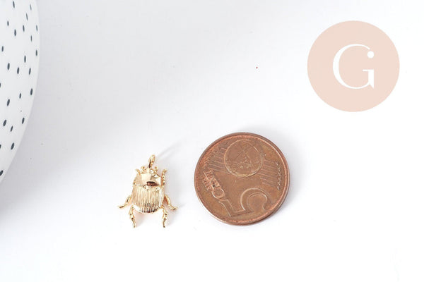 Pendentif Scarabée laiton doré 18K 17mm, création bijoux chance doré, x1 G9017