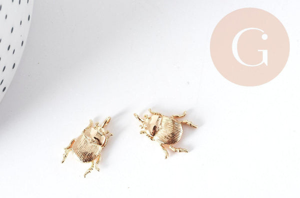 Pendentif Scarabée laiton doré 18K 17mm, création bijoux chance doré, x1 G9017