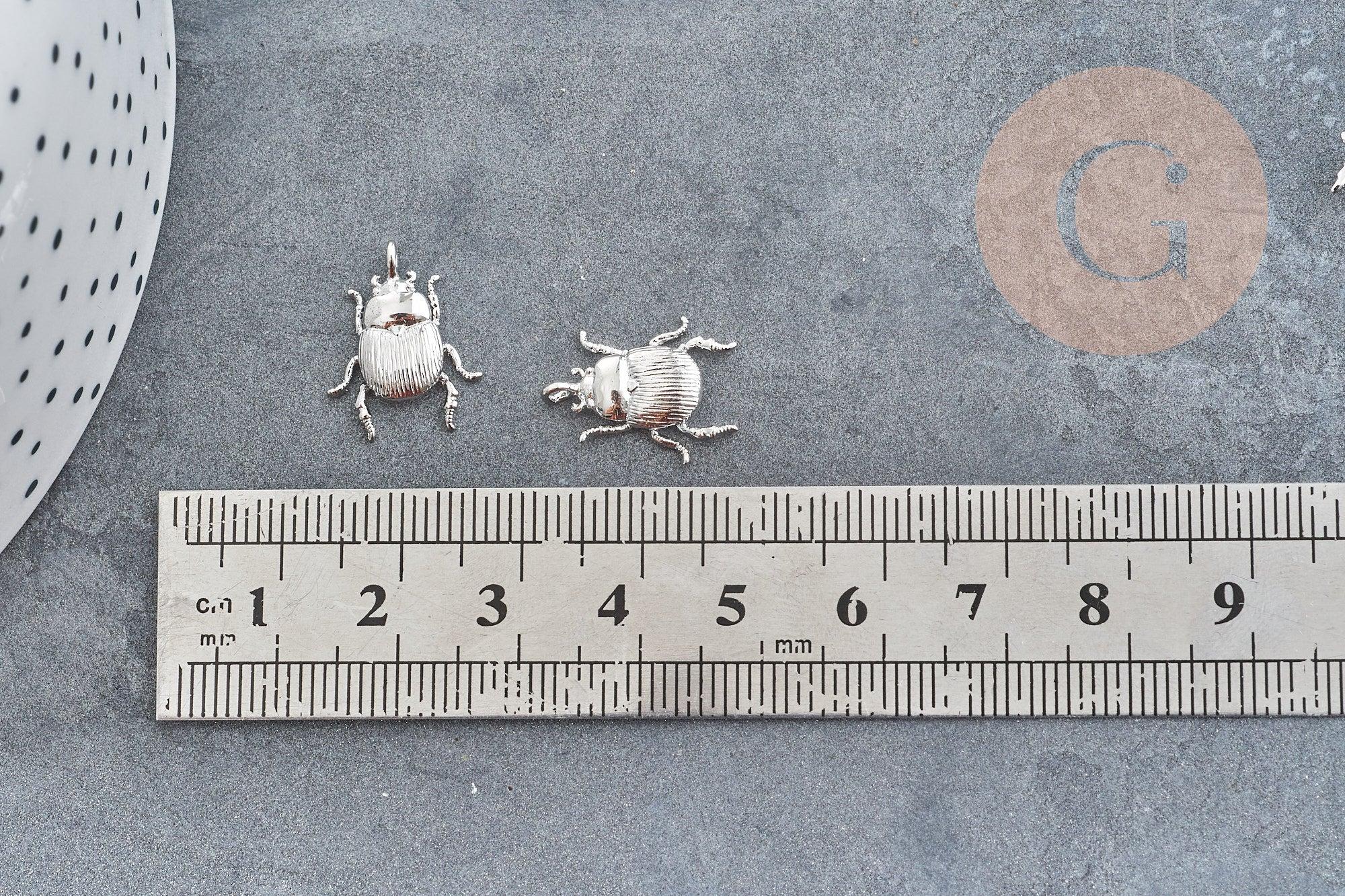 Pendentif Scarabée laiton platine 17mm, x1 (G9056)