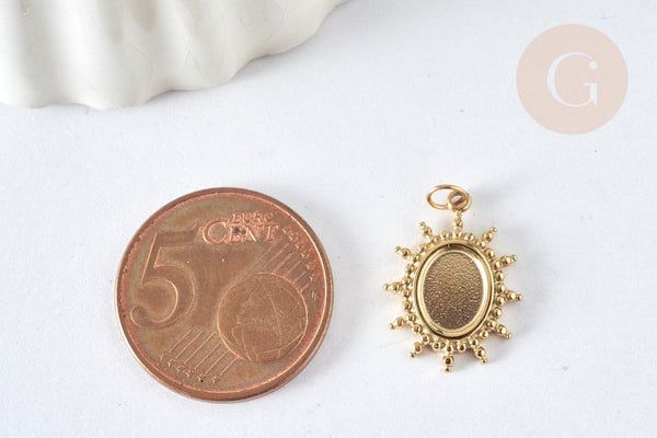 Pendentif Soleil pour cabochon ovale acier 304 inoxydable doré 18mm , x1 (G8032)