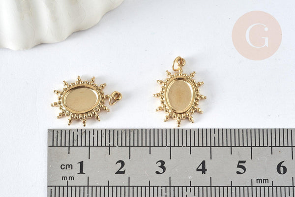 Pendentif Soleil pour cabochon ovale acier 304 inoxydable doré 18mm , x1 (G8032)