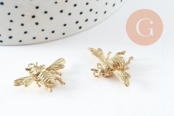 Pendentif abeille laiton brut 28mm,création bijoux laiton brut, x1 (G2960)