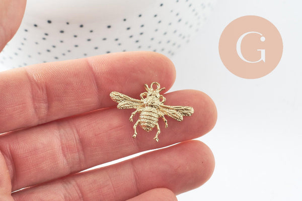 Pendentif abeille laiton brut 28mm,création bijoux laiton brut, x1 (G2960)