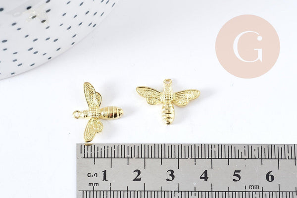 Pendentif abeille laiton doré 19mm, breloque laiton brut, bijou laiton,création bijoux,pendentif laiton brut,19mm, x2 (G1466)