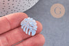 Pendentif acétate feuille monsterosa bleue,perles plastique,connecteur feuille plastique, 27mm, x2 (G4217)