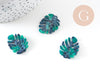 Pendentif acétate feuille monsterosa verte, perles plastique,connecteur feuille plastique 27mm, x2 (G5067)